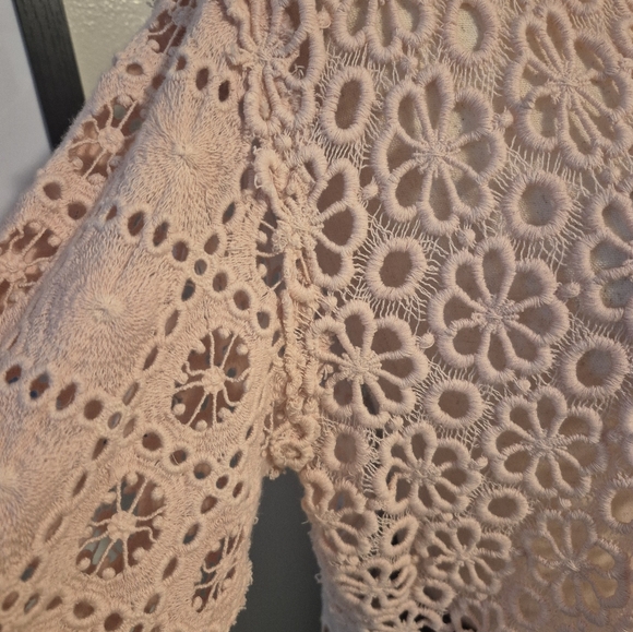Free People Pink Lace Button-Up Shirt Yesenia Mae Crochet Shacket Large NWT top - Picture 4 of 11